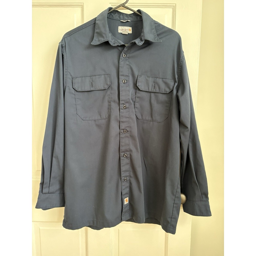 Carhartt Mens S224 Navy Blue Long‎ Sleeve Twill Work Shirt Large Regular